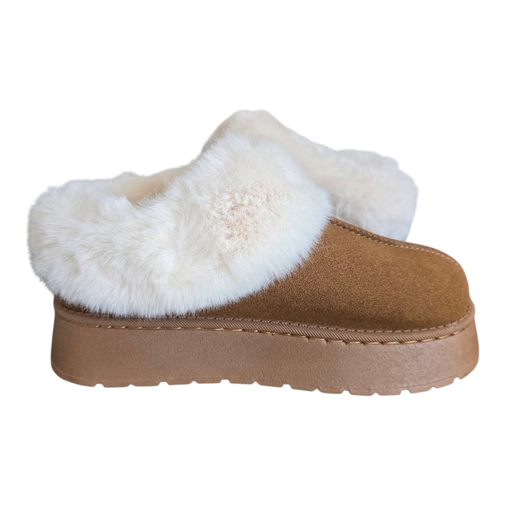Fur Lined Slippers Platform Like Suede Sheepskin Chestnut Size 40 - Picture 5 of 7